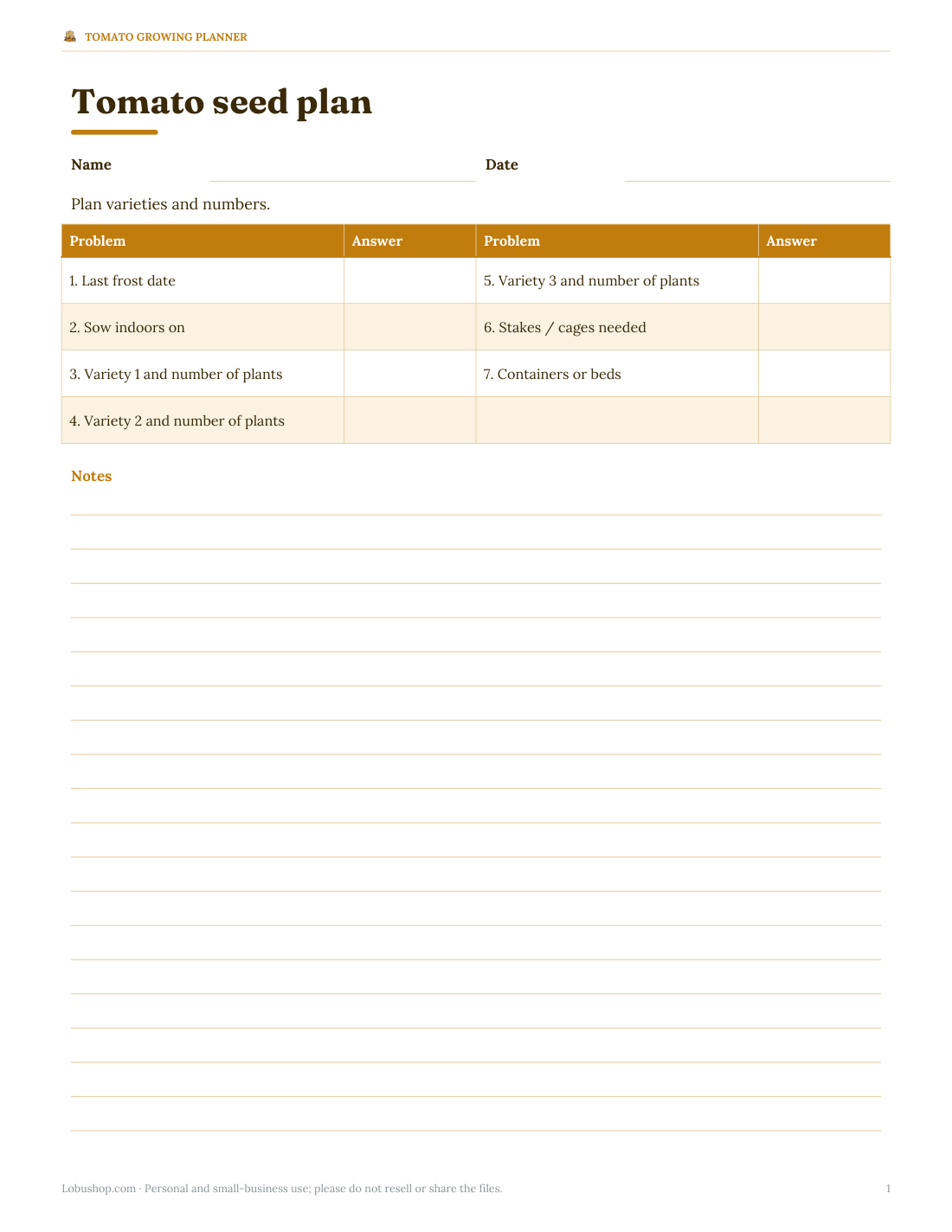 Preview of the first page of Seed planning (DOCX/PDF)
